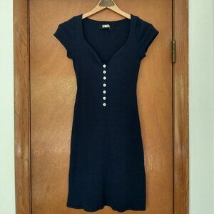 Reformation ribbed knit henley mini dress, Navy blue, XS